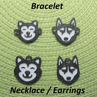 4 husky necklaces bracelets earrings jewelry Jewelry bracelet necklace earring ears neck strap pendant art black and white dog dogs line pet animal huskies wolf 3d print model - Mito3D