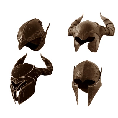 4 medieval fantasía cascos casco vikingo cuernos 3d print model - Mito3D