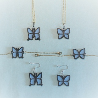 4 colares pulseiras brincos joalheria borboleta pulseira colar brinco orelhas pescoço alça pingente arte Preto branco borboletas cor azul pássaro voar 3d print model - Mito3D