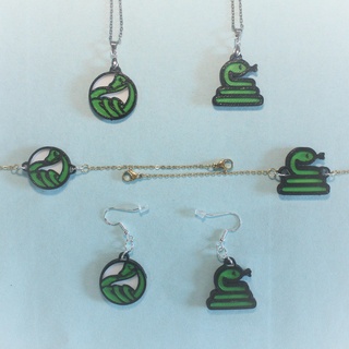 4 collane braccialetti orecchini gioielleria serpente braccialetto collana orecchino orecchie collo cinghia pendente arte nero bianca geometrico linea animale domestico rettile serpenti verde 3d print model - Mito3D