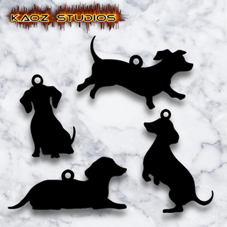 4 pack dachshund jewelry earrings necklace keychain pendant animal set bundle weenie dog doxie charm low poly jewellry jewelery bracelet puppy 3d print model - Mito3D