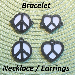 4 peace necklaces bracelets earrings jewelry bracelet necklace earring ears neck strap pendant art black white line keychain logo symbol heart 3d print model - Mito3D