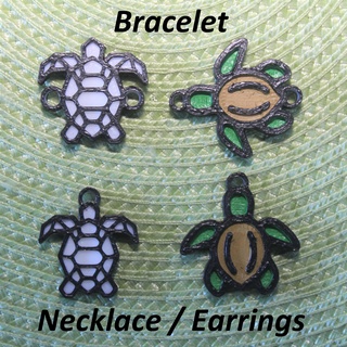 4 tartaruga collane braccialetti orecchini gioielleria braccialetto collana orecchino orecchie collo cinghia pendente arte nero bianca linea animale tartarughe verde oceano acqua 3d print model - Mito3D