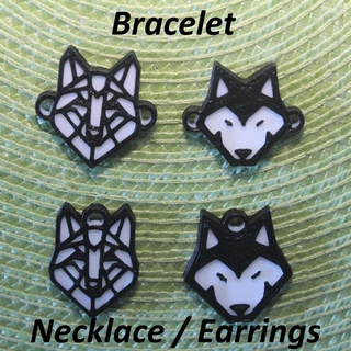 4 wolf necklaces bracelets earrings jewelry bracelet necklace earring ears neck strap pendant art black white geometrical line animal wolves husky dog 3d print model - Mito3D