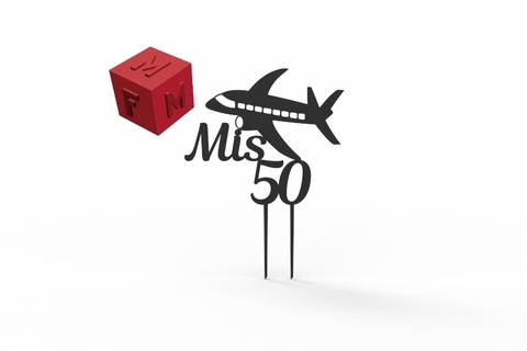 50 airplane cake topper caketopper decoration fifty 50th birthday years first 3d print model - Mito3D