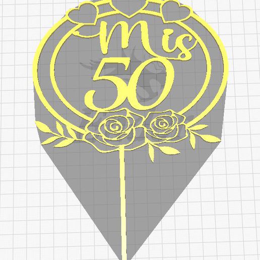 50 rose cœurs gâteau toppers 3D print model - Mito3D