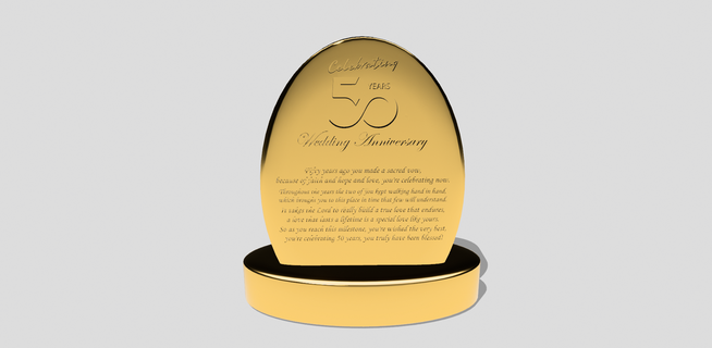 50th anniversary tabletop plaque wedding celebration gift christian couple cake table decoration party display personalized gifts memento devoted golden milestone unique parents 3d print model - Mito3D