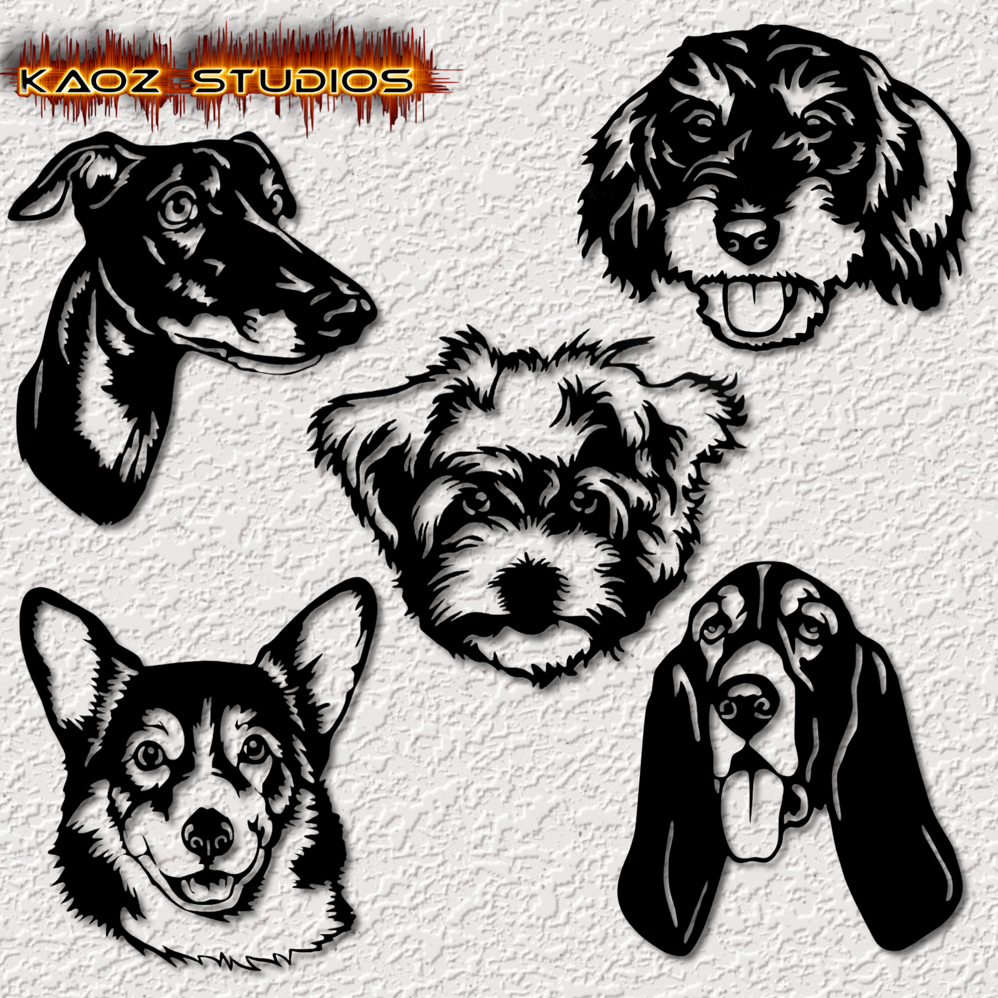 5 dog pack wall art dogs decor bundle 2d animal corgi havanese schnoodle greyhound basset schnauzer poodle mix set lot free home decoration 3D print model - Mito3D