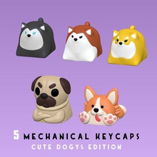 5 keycaps mechanical keyboard - cute dogys edition dog dogy puppy keycap key animal pug husky corgi kawai custom 3d print model - Mito3D