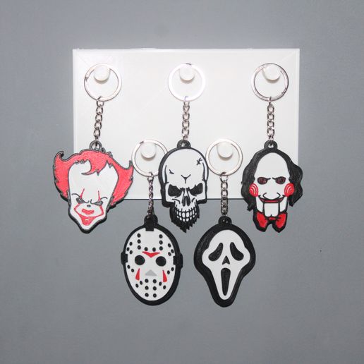 5 keychain horror jewelry key movie character pennywise scream jason fear skull ring 3D print model - Mito3D