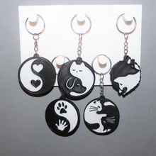 5 keychain yin yang 2 jewelry key ring ornament decoration art zen paw black white yoga heart 3d print model - Mito3D