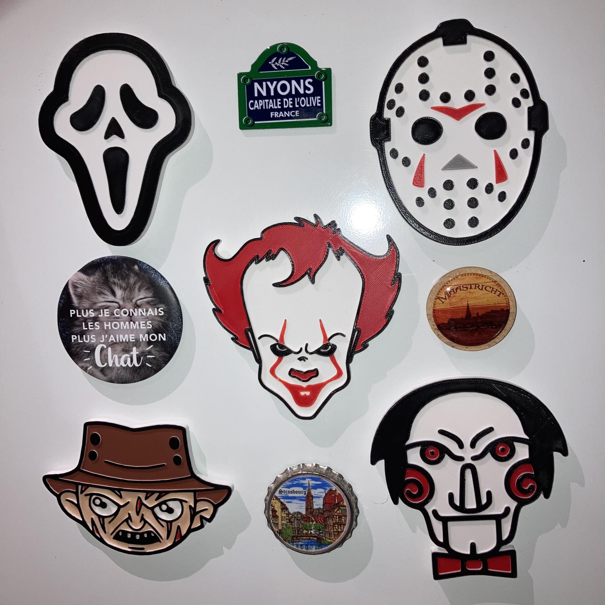 5 magnets horror 1 home magnet halloween scream it jigsaw jason beetlejuice movie cartoon characters character cuisine frigo fridge aimant pack cute kawai 3D print model - Mito3D