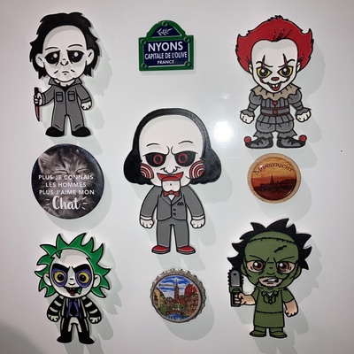 5 aimants horreur 2 accueil maison aimant halloween crier it scie sauteuse jason beetlejuice film dessin animé personnages personnage cuisine réfrigérateur frigo pack mignonne kawai 3d print model - Mito3D