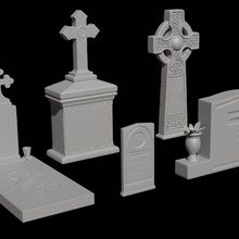 5 pack tombstones gravestones game god's acre necropolis city assets burial ground cemetery graveyard tombstone gravestone 3d print model - Mito3D