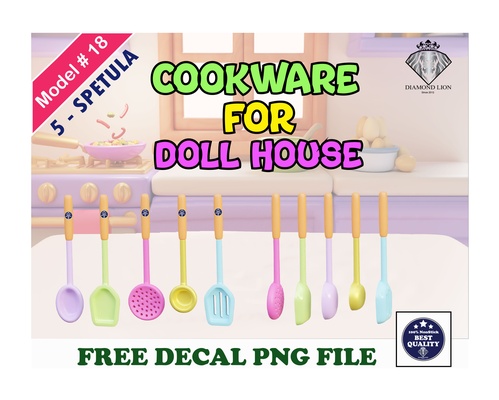 5 spetula set game girls toy kids cooking spoon chumchy curry rice frying ready to print doll house playing miniature 3d print model - Mito3D