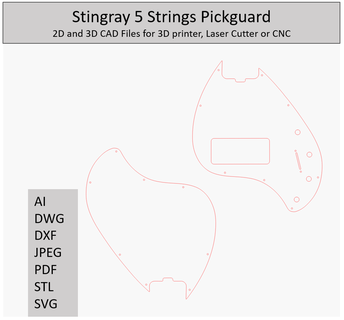 5 string stingray bass pickguard templates 2d 3d cad files 3d print model - Mito3D