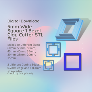 5mm wide bezel square 1 clay cutter - modern stl digital file download- 10 sizes 2 versions earrings pendant barrette earring polymer geometric embossed hexagon utterlycutterly utterly cutterly cookie fondant organic shape indie fashion 3d print model - Mito3D