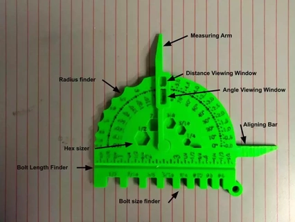 6-in-1 measuring tool calipers protractor bolt sorter print place 3d print model - Mito3D