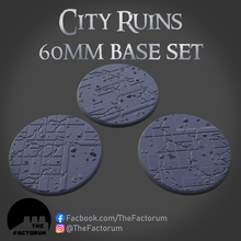 60mm city ruins base set supported game 40k warhammer bases basing wargaming sci-fi fantasy streets stone cobblestone brick 3d print model - Mito3D