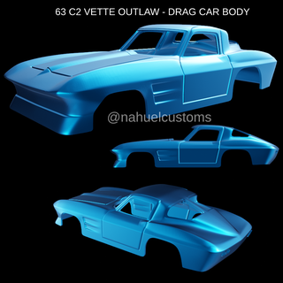 63 c2 vette outlaw - drag car body racing 1963 corvette rc r c slot diecast custom model kit 427 3d print model - Mito3D