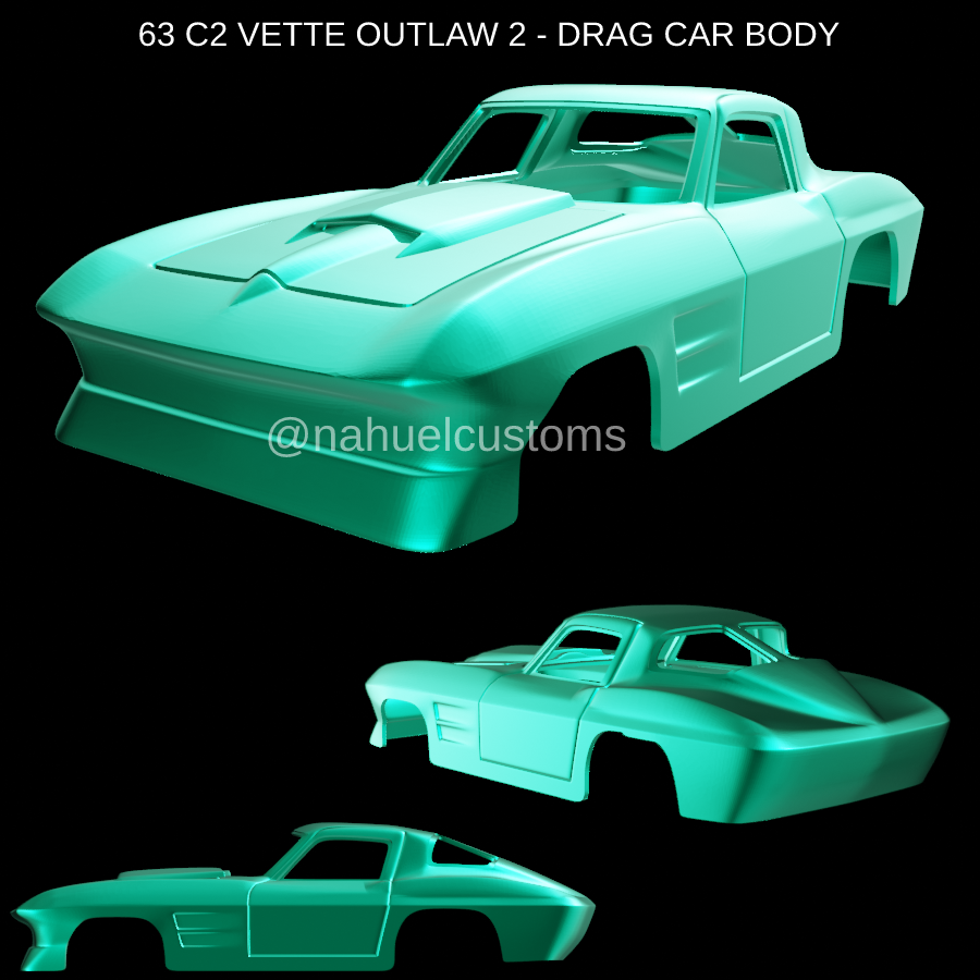 63 c2 Vette verbieten 2 ziehen Wagen Körper Rennen 1963 Korvette rc Slot Druckguss Benutzerdefiniert Modell Kit 427 3D print model - Mito3D