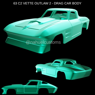 63 c2 vette outlaw 2 - drag car body racing 1963 corvette rc r c slot diecast custom model kit 427 3d print model - Mito3D