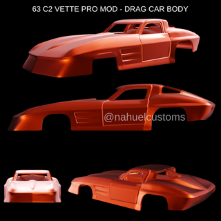 63 c2 vette pro mod - drag car body racing 1963 corvette rc r c slot diecast custom model kit modified 3d print model - Mito3D