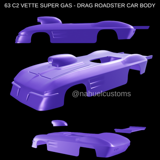 63 c2 vette super gas - drag roadster car body racing 1963 corvette rc r c slot diecast custom model kit 427 3d print model - Mito3D