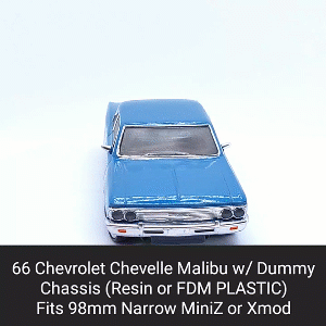 66 Chevelle Malibu corpo Concha manequim chassis xmod miniz carro rodas modelo mr03 conduziu 1 28 resina fdm plástico pintado rc 3d print model - Mito3D