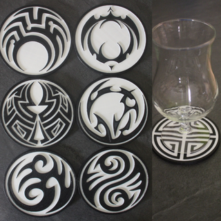 6 coaster tribal circle Home under glass drink water art decoration black and white 3d print model - Mito3D