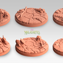 6 cracked ground bases miniatures rpg wargames terrain skull 50mm print-ready 3dprint stl d&d art game branches stones rocks 3d print model - Mito3D