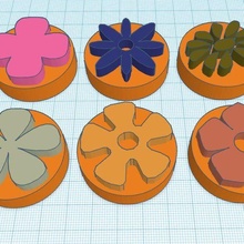 6 flower stamps clay play-doh tool stamp playdoh plasticine pottery kids children fun 3d print model - Mito3D