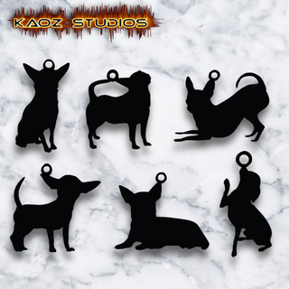 6 pacote chihuahua pingentes brincos chaveiros joalheria animal cão xícara chá brinquedo conjunto cachorro jóias colar pingente chaveiro agrupar feriado festa poli 3d print model - Mito3D