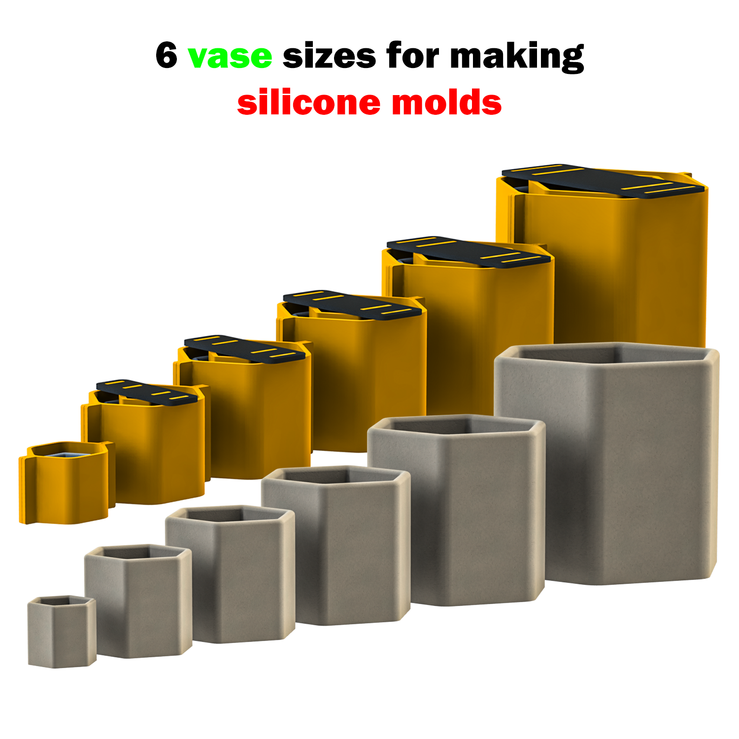 6 sizes vases making silicone mold concrete vase 3dprint pot planter ako3d 3D print model - Mito3D