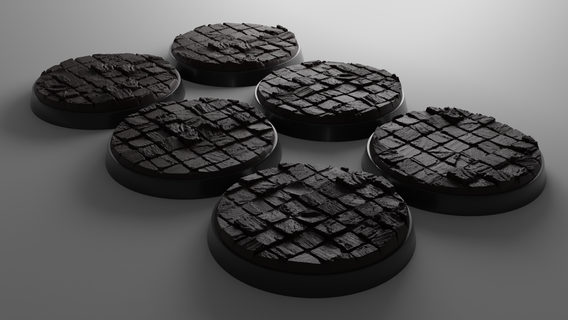 6x 40mm base pavement v2 +toppers Game war hammer 42k kill team killteam cobble cobblestone ruins dnd si gmar age tiles 3d print model - Mito3D