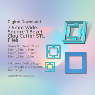 75mm wide bezel square 1 clay cutter - stl digital file download- 9 sizes 2 versions earrings pendant barrette earring polymer geometric embossed hexagon utterlycutterly utterly cutterly cookie fondant organic shape indie fashion 3d print model - Mito3D
