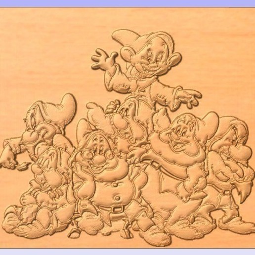 7 dwarfs various cartoon disney cnc relief 3d 3D print model - Mito3D