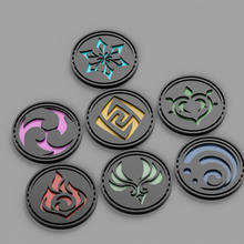 7 elements badges genshin impact 3d print model - Mito3D