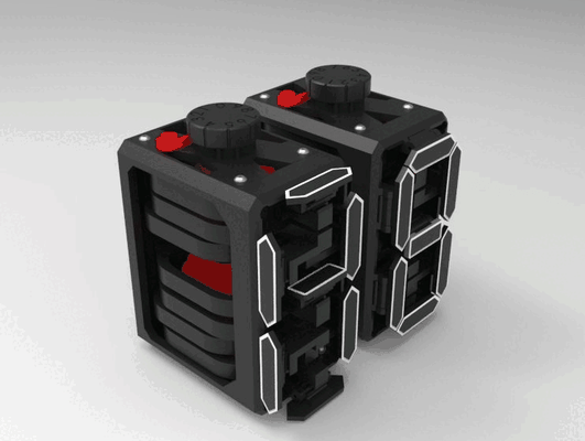 7 segmentos mecânico exibição ferramentas dígito cam relógio prateleira pinhão engrenagem 3d print model - Mito3D
