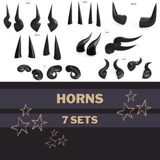 7 sets horns horn tiefling dnd cosplay devil demon 3d print model - Mito3D