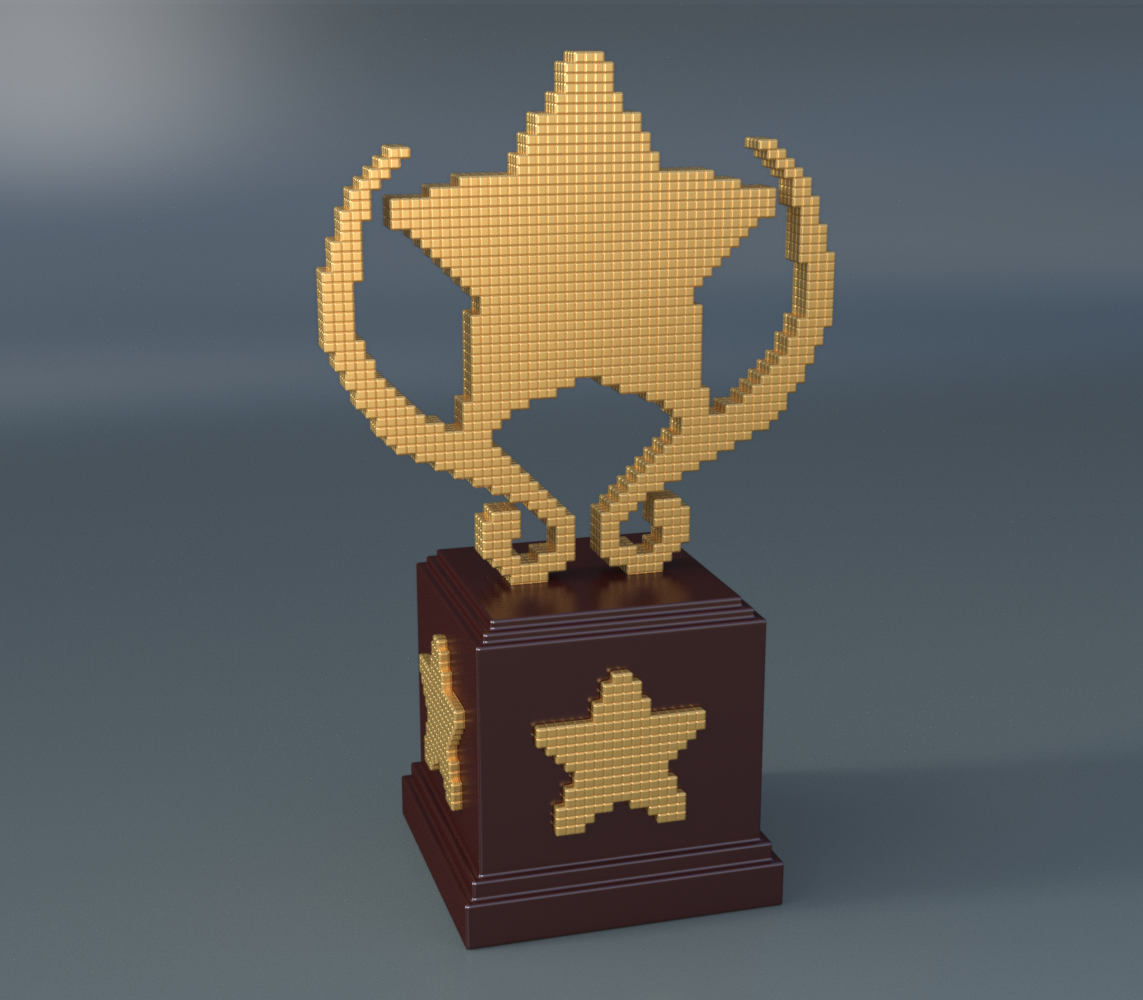8 bit estrella trofeo juego voxel pixel 3D print model - Mito3D