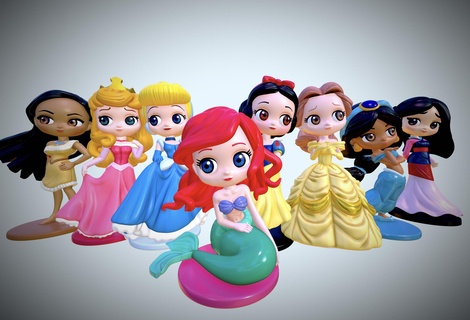 8 Disney princesas pacote q posket Princesa Ariel Pocahontas Cinderela aurora dormindo beleza lindo jazmim blanca nieves Mulan neve branco boneca bonecos fofa chibi 3d print model - Mito3D