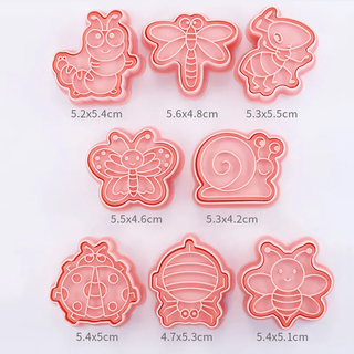 8pcs set cartoon insect cookie fondant clay cutter bee butterfly dragonfly lady bug spider snail ant worm stamp baking pastry cookies bugs fly ladybug kids kindergarten birthday 3d print model - Mito3D
