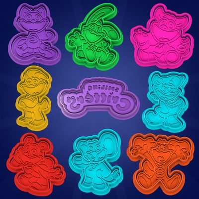 9 cortadores galleta sonriente criaturas amapola juego galletas 3d print model - Mito3D
