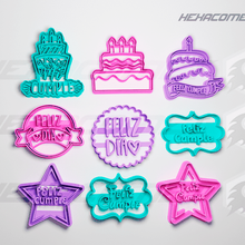 9 cutter cookie cutters happy birthday day food bakery moulds cookies 3d print model - Mito3D
