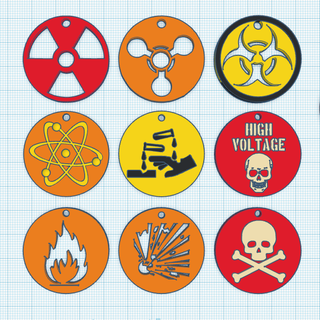 9 hazard symbols sticker badge danger 3d print model - Mito3D