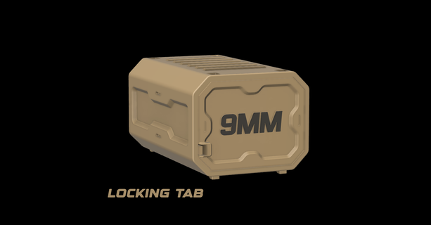 9mm bloccaggio munizioni box 100 round stl utensili Conservazione Astuccio guaina scatola 3d stampabile 3d print model - Mito3D