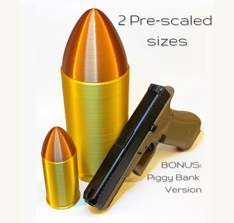 9mm bullet container ideal gift gun enthusiasts bonus piggy bank version case projectile weapon glock walther browning ruger beretta bullets hk storage remington smith & wesson taurus sig sauer 3d print model - Mito3D