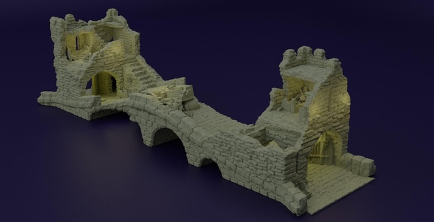 abandoned patrol bridge 28 mm tabletop terrain desert rpg dnd medieval supportfree old stone structure playable interior modular 28mm 25mm 15mm wargame 3d print model - Mito3D