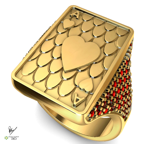 asso cuori squillare gemme struttura poker gioielleria Uomini carta uomini oro argento stampabile anelli carte 3D print model - Mito3D